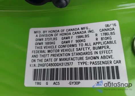 2016 Honda Civic Lx-P from USA, damaged, VIN 2HGFC4B00GH312977